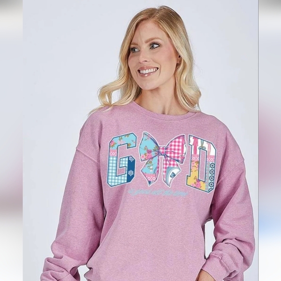 Simply Southern Bow Pink Sweatshirt God Is Good All The Time NWT XS S - Picture 1 of 5
